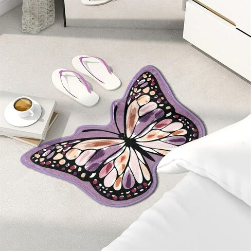 Butterfly Shaped Area Rug, Soft and Fluffy Faux Wool Mat, Thin Doormat Not Bulky, Non Slip TPR Backing Foot Pad, Dry Feet Warmth Carpet for Inside Home Under Table by Bed, 29.5 x 19.2 inches, Purple in Saudi Arabia