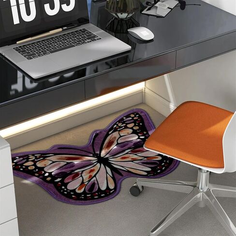 Butterfly Shaped Area Rug, Soft and Fluffy Faux Wool Mat, Thin Doormat Not Bulky, Non Slip TPR Backing Foot Pad, Dry Feet Warmth Carpet for Inside Home Under Table by Bed, 29.5 x 19.2 inches, Purple in Saudi Arabia