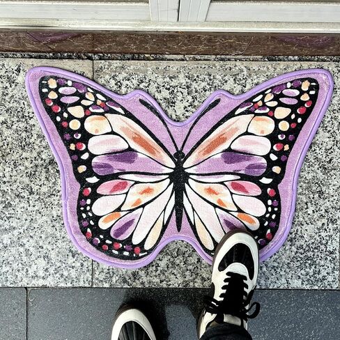 Butterfly Shaped Area Rug, Soft and Fluffy Faux Wool Mat, Thin Doormat Not Bulky, Non Slip TPR Backing Foot Pad, Dry Feet Warmth Carpet for Inside Home Under Table by Bed, 29.5 x 19.2 inches, Purple in Saudi Arabia