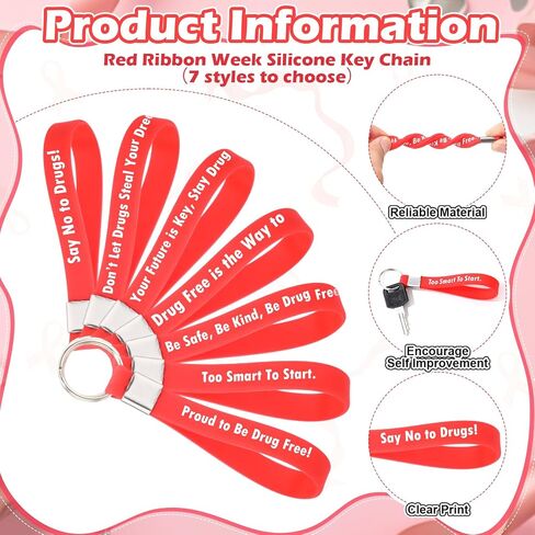 Tondiamo Red Ribbon Week Supplies Bulk Drug Free Awareness Keychain Anti-drug Cards for Dare Campaigns Charity Events in Saudi Arabia