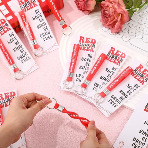 Tondiamo Red Ribbon Week Supplies Bulk Drug Free Awareness Keychain Anti-drug Cards for Dare Campaigns Charity Events in Saudi Arabia