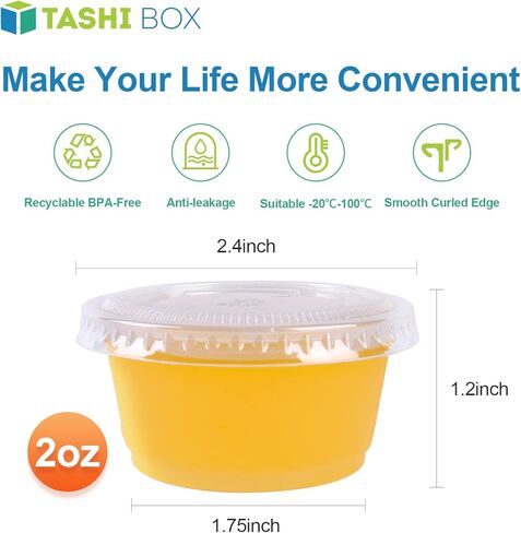 أكواب بلاستيكية مع أغطية من TashiBox [2 أونصة، 200 مجموعة] أكواب بلاستيكية للاستعمال مرة واحدة لإعداد الوجبات، وتتبيلة السلطة، وأكواب الجيلي، وأكواب سوفلي، وأكواب التوابل وصلصة الغمس in Kuwait
