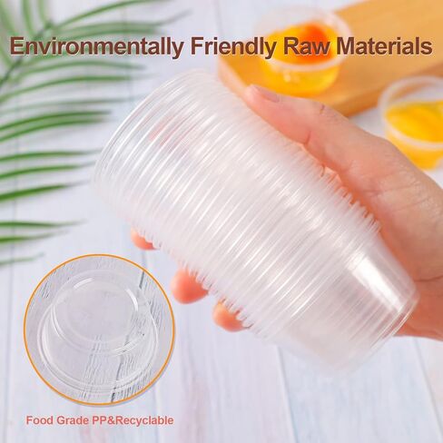 أكواب بلاستيكية مع أغطية من TashiBox [2 أونصة، 200 مجموعة] أكواب بلاستيكية للاستعمال مرة واحدة لإعداد الوجبات، وتتبيلة السلطة، وأكواب الجيلي، وأكواب سوفلي، وأكواب التوابل وصلصة الغمس in Kuwait