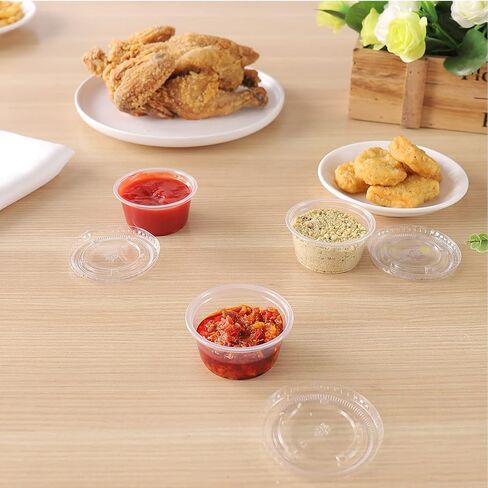 أكواب بلاستيكية مع أغطية من TashiBox [2 أونصة، 200 مجموعة] أكواب بلاستيكية للاستعمال مرة واحدة لإعداد الوجبات، وتتبيلة السلطة، وأكواب الجيلي، وأكواب سوفلي، وأكواب التوابل وصلصة الغمس in Kuwait