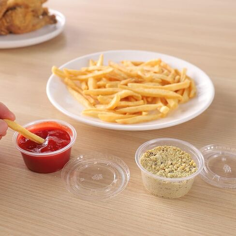 أكواب بلاستيكية مع أغطية من TashiBox [2 أونصة، 200 مجموعة] أكواب بلاستيكية للاستعمال مرة واحدة لإعداد الوجبات، وتتبيلة السلطة، وأكواب الجيلي، وأكواب سوفلي، وأكواب التوابل وصلصة الغمس in Kuwait