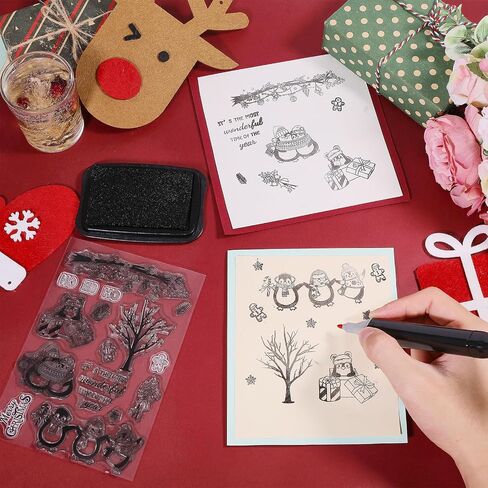 GLOBLELAND Christmas Penguins Silicone Clear Stamps with Gingerbread Man Shape for Card Making DIY Scrapbooking Photo Album Decoration Paper Craft,6.3x4.3 Inches in Saudi Arabia