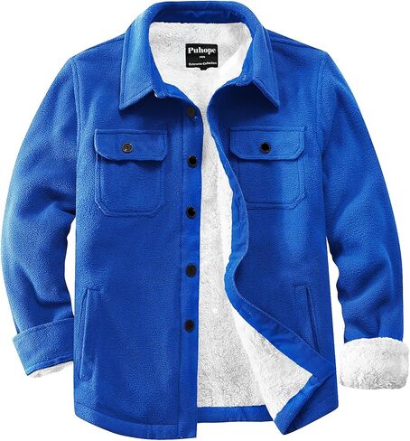 Men's Polar Fleece Warm Sherpa Lined Shirt Jacket for Men Thick Button Down Jacket with Multi Pockets in Kuwait