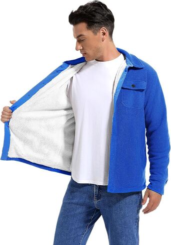 Men's Polar Fleece Warm Sherpa Lined Shirt Jacket for Men Thick Button Down Jacket with Multi Pockets in Kuwait