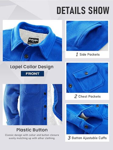 Men's Polar Fleece Warm Sherpa Lined Shirt Jacket for Men Thick Button Down Jacket with Multi Pockets in Kuwait