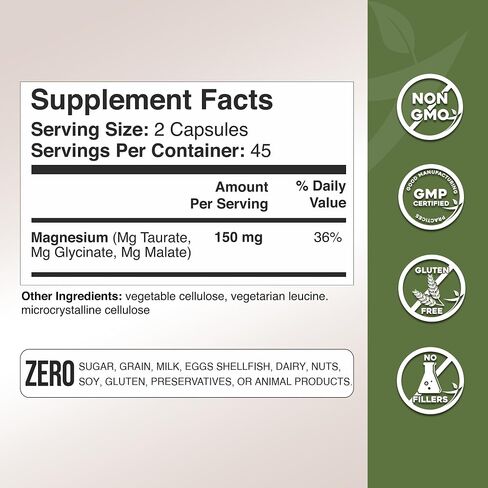 Gade Nutrition Triple Magnesium Complex with Magnesium Glycinate, Magnesium Malate & Magnesium Taurate | Pure Magnesium Supplement for Sleep and Calm, Veggie Capsules | Made in USA in Saudi Arabia
