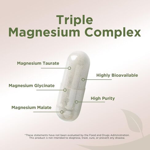 Gade Nutrition Triple Magnesium Complex with Magnesium Glycinate, Magnesium Malate & Magnesium Taurate | Pure Magnesium Supplement for Sleep and Calm, Veggie Capsules | Made in USA in Saudi Arabia