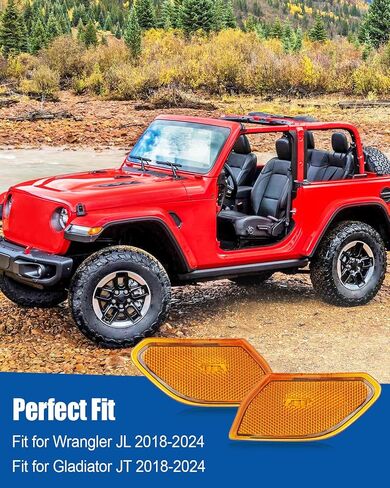 1 Pair Side Marker Lights Compatible with Jeep Wrangler JL Gladiator JT 2018-2024, Fender Flare Turn Signal Light Amber Lamp Clear Lens Plug & Play in Saudi Arabia