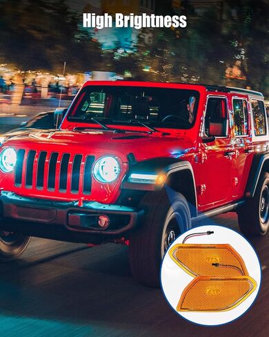 1 Pair Side Marker Lights Compatible with Jeep Wrangler JL Gladiator JT 2018-2024, Fender Flare Turn Signal Light Amber Lamp Clear Lens Plug & Play in Saudi Arabia