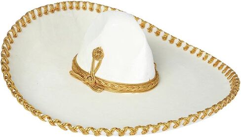 قبعة Charro المكسيكية للكبار مخملية عاجية/ذهبية in Saudi Arabia