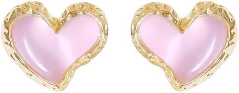1 Pair Pink Heart Stud Earrings, Fashionable Gold Tone Earring for Women, Delicate Jewelry for Special Occasions, Chic Accessory for Daily Wear(Pink&Gold) in Saudi Arabia