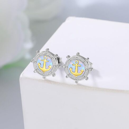Nautical Earrings for Women 925 Sterling Silver Rudder Anchor Earrings Nautical Jewelry Gifts for Women in Saudi Arabia
