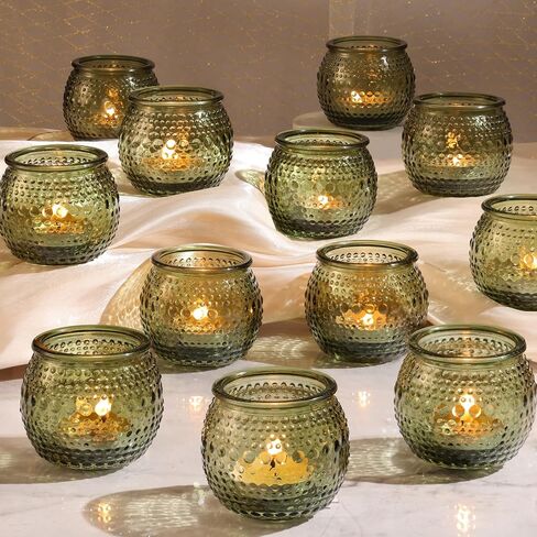 32 Pcs Amber Votive Candle Holders, Round Amber Glass Candle Holder with Polka Dot Embossed, Vintage Votive Candle Holders for Weddings, Home Decor, Baby Shower, Special Occasions in Saudi Arabia