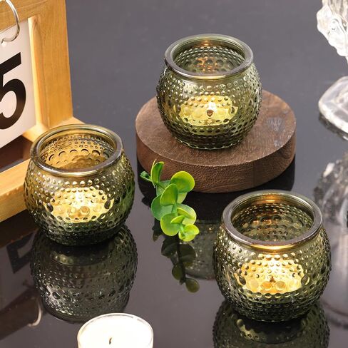 32 Pcs Amber Votive Candle Holders, Round Amber Glass Candle Holder with Polka Dot Embossed, Vintage Votive Candle Holders for Weddings, Home Decor, Baby Shower, Special Occasions in Saudi Arabia