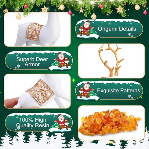 Soulchen 4 Pcs Christmas Reindeer Figurines Sitting Standing Deer Statue Small Reindeer Decor Christmas Resin Elk Sculpture Tabletop for Home Indoor Xmas Decor Table Entrance Centerpiece(White, Gold) in Kuwait