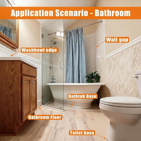 2 Pack Caulk Tape,Bathroom Corner Caulking Tape,Self-Adhesive Sealing Tape Used for Kitchen Sink,Toilet, Bathroom Bathtub, Tub Floor Wall Edge Protector Strip(1.5 inch*10.5 feet;White,2pcs in Kuwait