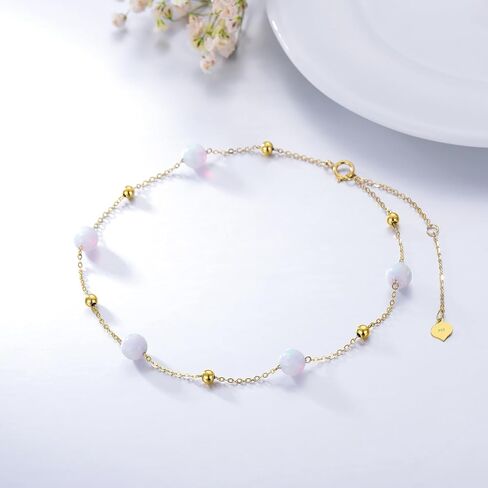14K Gold Opal Bracelets for Women Solid Gold Turquoise Black Onyx Bead Bracelet, 6.5''-8.5'' in Kuwait