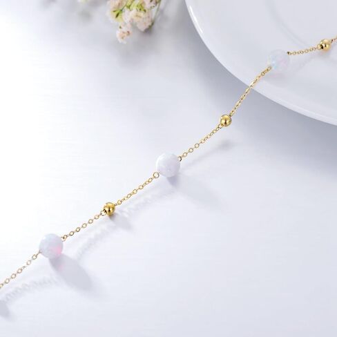 14K Gold Opal Bracelets for Women Solid Gold Turquoise Black Onyx Bead Bracelet, 6.5''-8.5'' in Kuwait