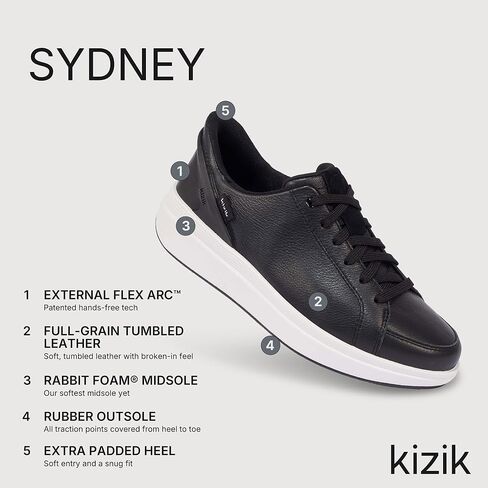 أحذية Kizik Womens: Sydney - انزلاق مريح ، وقابل للتنفس ، على أحذية رياضية ، جلدية كاملة من الحبوب ، والراحة الخالية من اليدين بأسلوب خالٍ - عرض منتظم in Saudi Arabia