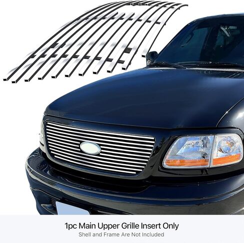 APS Premium Stainless Steel SS Chrome Billet Grille Grill Insert Compatible with Ford F-150 1999 2000 2001 2002 2003 Harley Davidson Lightning Bar Style with Logo Show Main Upper N19-A32756F in Saudi Arabia