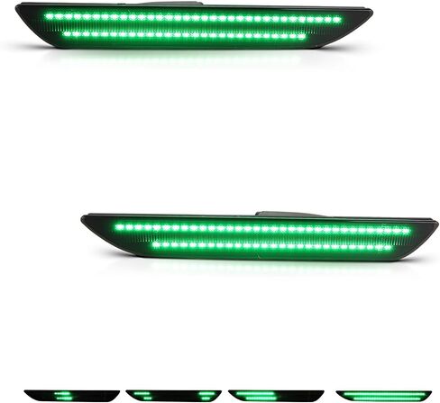 Dynamic Rear Side Marker Lights Compatible With 2015-2023 Ford Mustang Assembly, Side Bumper Marker Reflectors Lamp, Dual Rows Driver & Passenger Side Bumper Lights, Green Smoked Lens 2PCS in Kuwait
