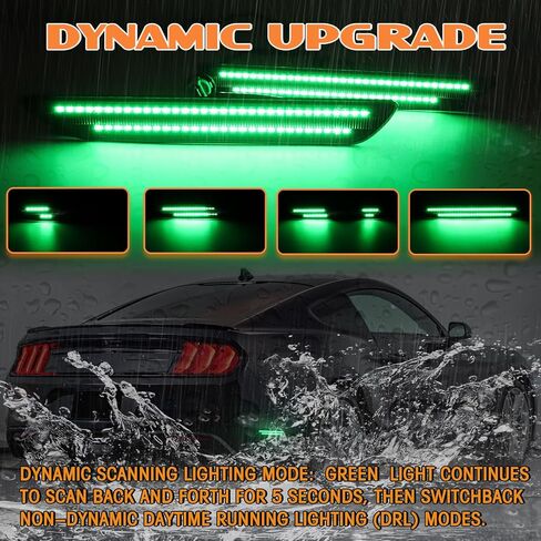 Dynamic Rear Side Marker Lights Compatible With 2015-2023 Ford Mustang Assembly, Side Bumper Marker Reflectors Lamp, Dual Rows Driver & Passenger Side Bumper Lights, Green Smoked Lens 2PCS in Kuwait