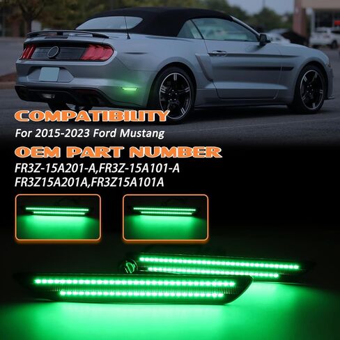 Dynamic Rear Side Marker Lights Compatible With 2015-2023 Ford Mustang Assembly, Side Bumper Marker Reflectors Lamp, Dual Rows Driver & Passenger Side Bumper Lights, Green Smoked Lens 2PCS in Kuwait