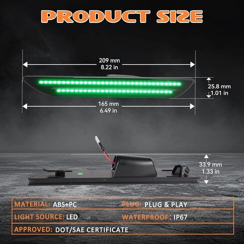 Dynamic Rear Side Marker Lights Compatible With 2015-2023 Ford Mustang Assembly, Side Bumper Marker Reflectors Lamp, Dual Rows Driver & Passenger Side Bumper Lights, Green Smoked Lens 2PCS in Kuwait