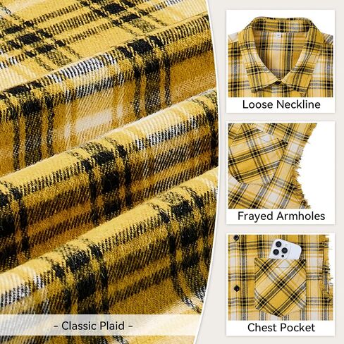 Sleeveless Flannel Shirt Men - Lightweight Plaid Casual Button Down Shirt Cowboy Vest with Raw Hem in Saudi Arabia