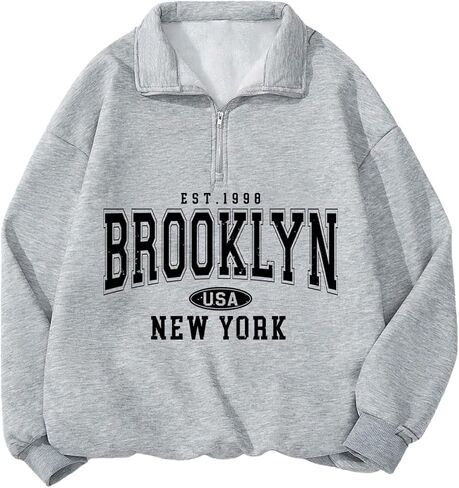 Women's Preppy Letter Graphic Sweatshirts Long Sleeve Collared Quarter Zip Pullover Tops in Saudi Arabia