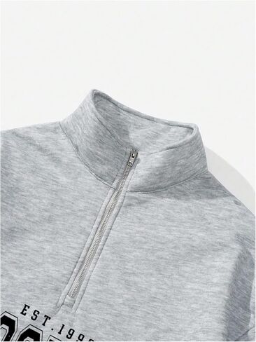Women's Preppy Letter Graphic Sweatshirts Long Sleeve Collared Quarter Zip Pullover Tops in Saudi Arabia