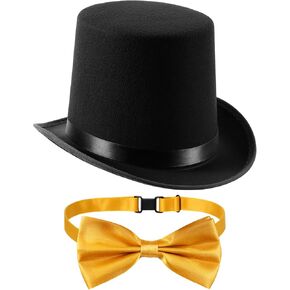 2 Pcs Halloween Top Hat Costume Set Steampunk Top Hat Gold Adjustable Bow Tie for Chocolate Parade Cosplay in Kuwait