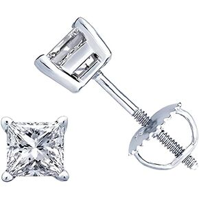 Princess Cut Diamond Stud Earrings – 0.05CT I3 Clarity – 14K White Gold with Secure Screw Back – Elegant & Timeless Jewelry for Women & Men in Saudi Arabia