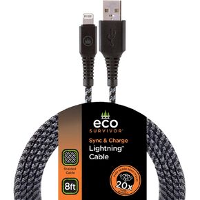 EcoSurvivor Lightning Cable, USB-A to Lightning Connector, 8 ft Cable, Apple MFiCertified, Compatible w/ iPhone 12/11/Xs Max/XS/XR/X/8 Plus/8/7 Plus/7/SE, iPad, iPad Mini, iPad Air, Black/Gray, 44849 in Saudi Arabia