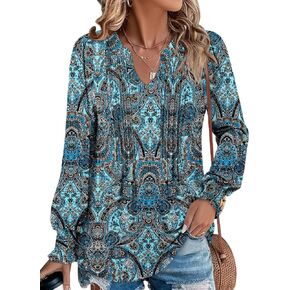 BETTE BOUTIK قمصان طويلة الأكمام للنساء خريف بلايز بلوزات أنيقة مطوي الخامس الرقبة تونك القمم لطماق S-3XL in Kuwait