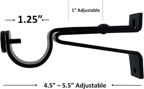Urbanest Adjustable Solid Zinc Sturdy Curtain Rod Bracket Wall Holder, Fits Up to 1" inch to 1 1/8" inch Curtain Drapery Rod, 2 Pieces - Matte Black in Kuwait