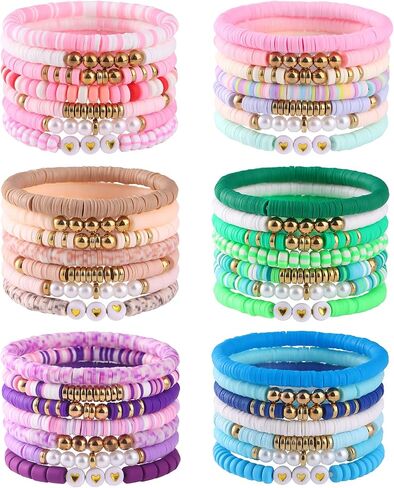 Giovanchi 42PCS Friendship Beaded Bracelets for Women Trendy Boho Surfer Heishi Bracelet Stack Clay Beaded Bracelets Bulk Cute Preppy Bracelet Gifts Jewelry in Saudi Arabia