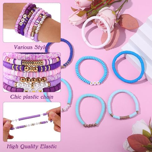 Giovanchi 42PCS Friendship Beaded Bracelets for Women Trendy Boho Surfer Heishi Bracelet Stack Clay Beaded Bracelets Bulk Cute Preppy Bracelet Gifts Jewelry in Saudi Arabia