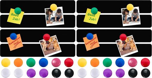 Metal Magnetic Strips with Adhesive Backing Memo Strip Black Magnet Bulletin Board with 12 Colorful Magnet for Wall Kitchen Office (4 Pcs, 2 x 12 Inch) in Saudi Arabia