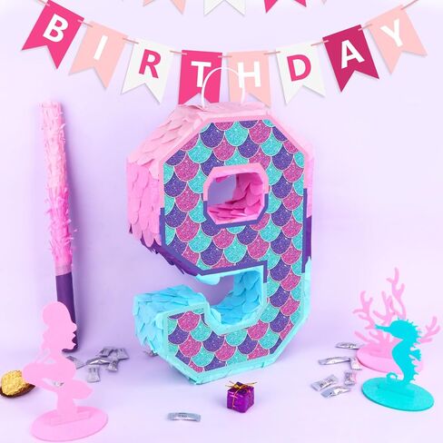 Mermaid Number 4 Pinata for 4th Birthday Party Decorations, Purple Mermaid Theme Party, Anniversary, Fiesta,Centerpieces, Baby Shower Decorations (15.8 x 11.7 x 3.2 In) in Saudi Arabia