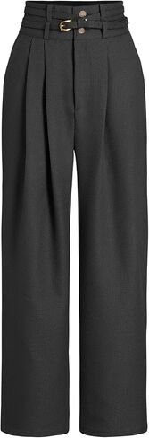 بنطلون CIDER ذو ساق واسعة وخصر مرتفع ومستقيم وحزام طويل، سروال كاجوال للعمل المكتبي in Kuwait