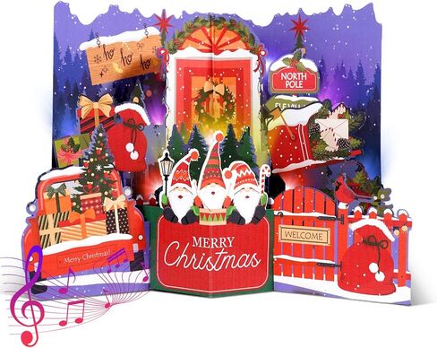 3D Pop Up Christmas Cards with Music & Lights, Animated Christmas Gift Card, Playing 3 Christmas Songs with 3 Matching Lights Blinking Modes (Envelope Included) in Saudi Arabia
