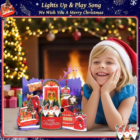 3D Pop Up Christmas Cards with Music & Lights, Animated Christmas Gift Card, Playing 3 Christmas Songs with 3 Matching Lights Blinking Modes (Envelope Included) in Saudi Arabia