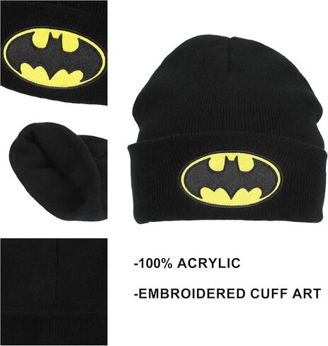Bioworld Batman Logo Embroidery Black Acrylic Knit Standard Cuff Beanie in Saudi Arabia