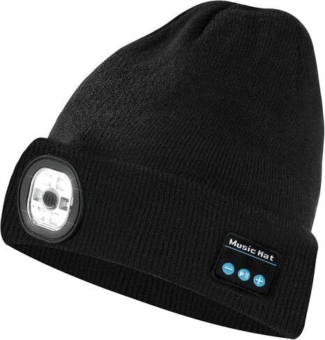 Men's Bluetooth Beanie Hat with LED Light and Red/Blue Alerts and Built-in Speaker. in Saudi Arabia
