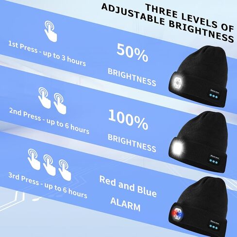 Men's Bluetooth Beanie Hat with LED Light and Red/Blue Alerts and Built-in Speaker. in Saudi Arabia